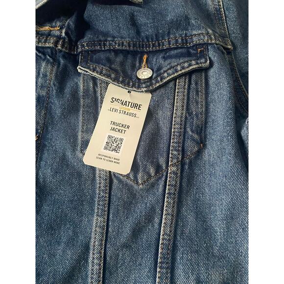 Levi Strauss Signature Gold Label Denim Trucker Jacket Men’s L NWT Blue Jean - Picture 5 of 8